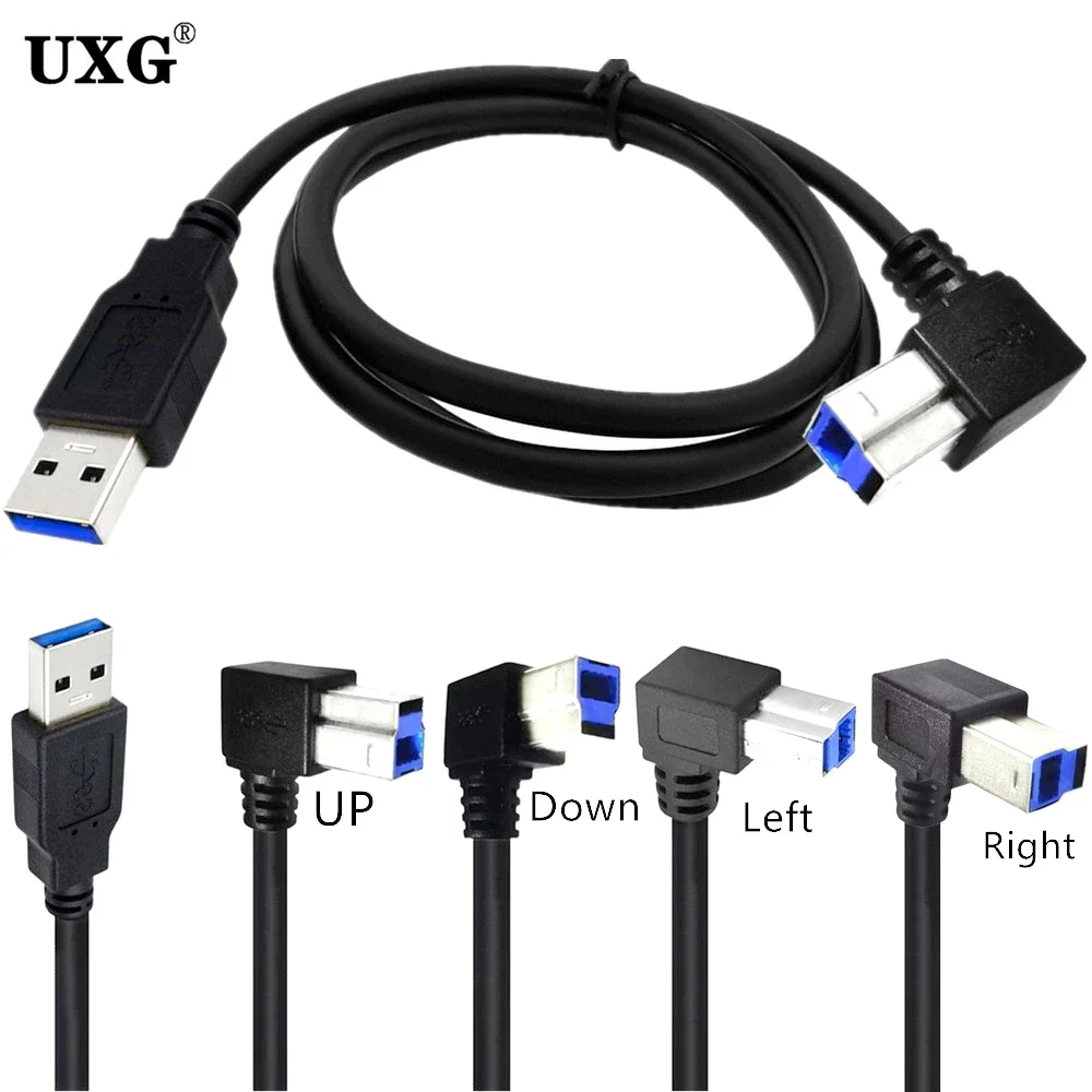 USB 3.0 USB Male To USB B 3.0 90 Degree Up Down Left Right Angeld Type B Replacement Data Hard Disk Cartridge Printer Cable 1.5m