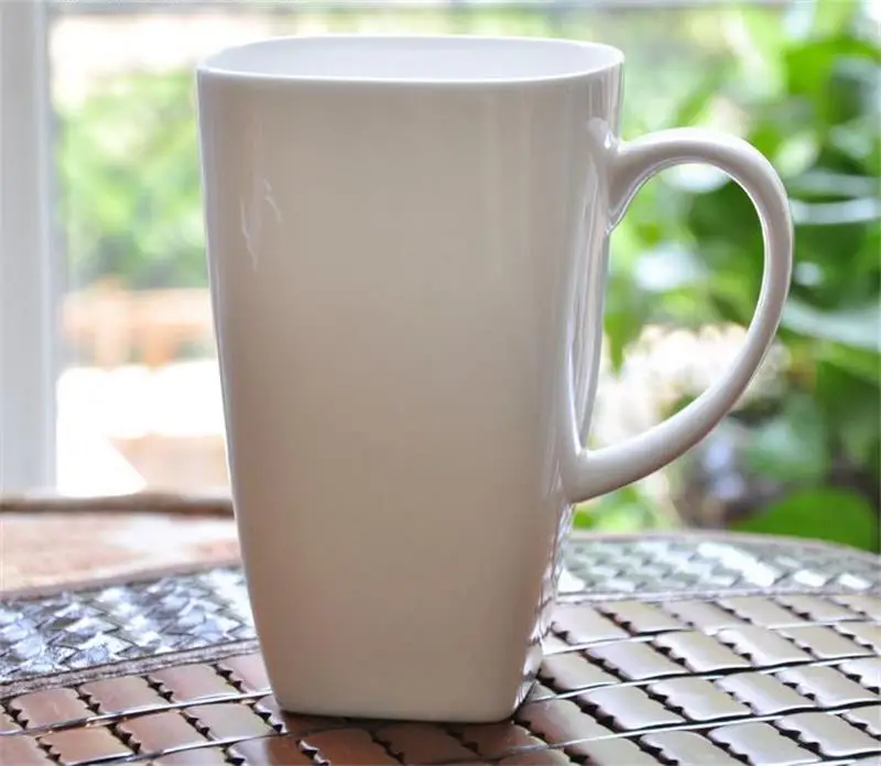 

700ML, Plain White Bone China Large Tea Mugs, Square Porcelain Cup Mornin Water, Tasse a Cafe Ceramic Coffee Cup, Tumbler