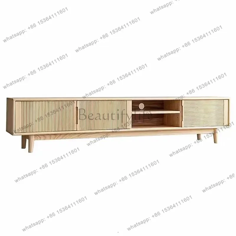 PG N80 Nordic Solid Wood TV Stand Modern Simple Ash Wood Media Cabinet for Living Room Small Apartment Storage