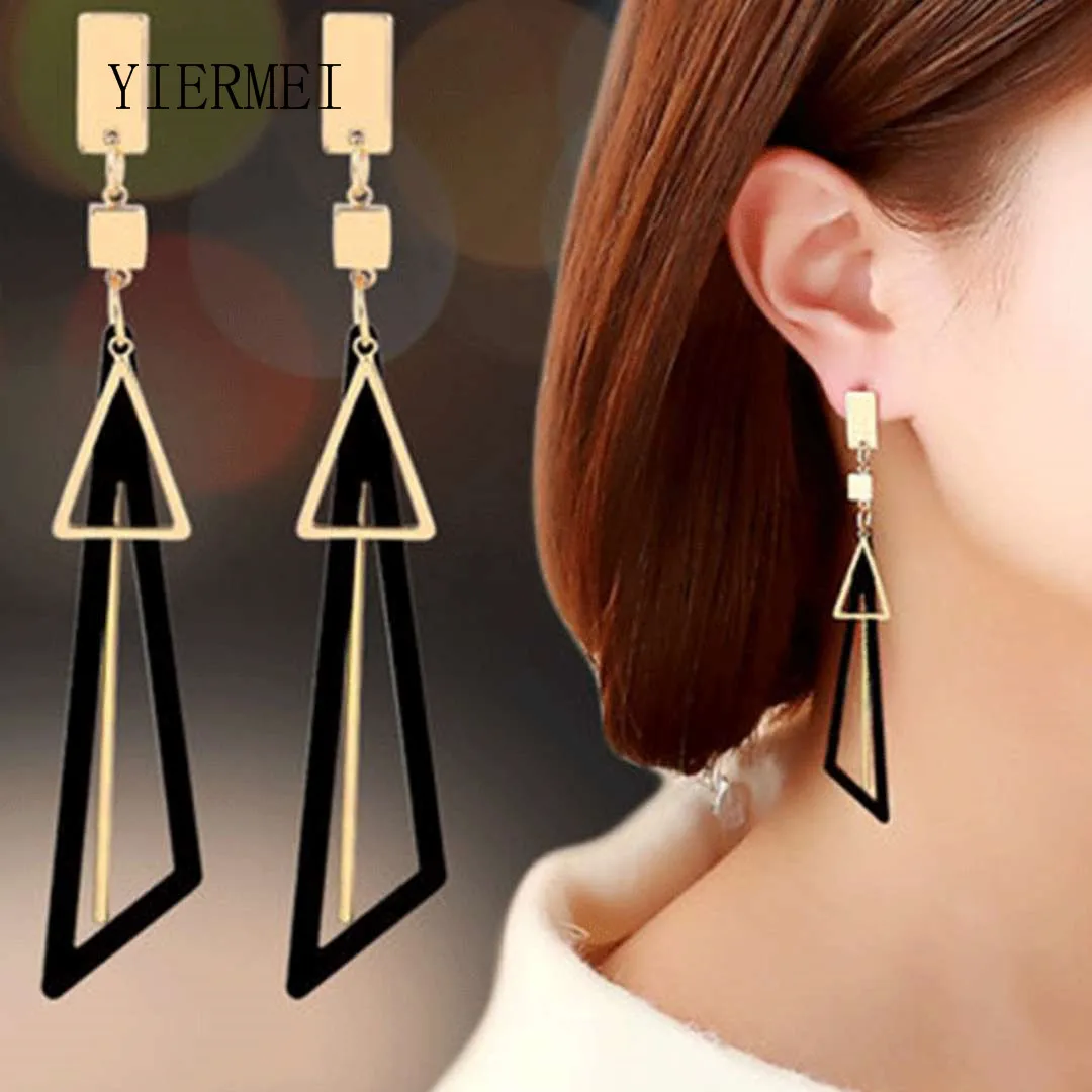 Korean Creative Fashion Long Geometric Triangle Tassel Earrings For Women's Fine Gift Exaggerated Dangle Earring Women's Jewelry