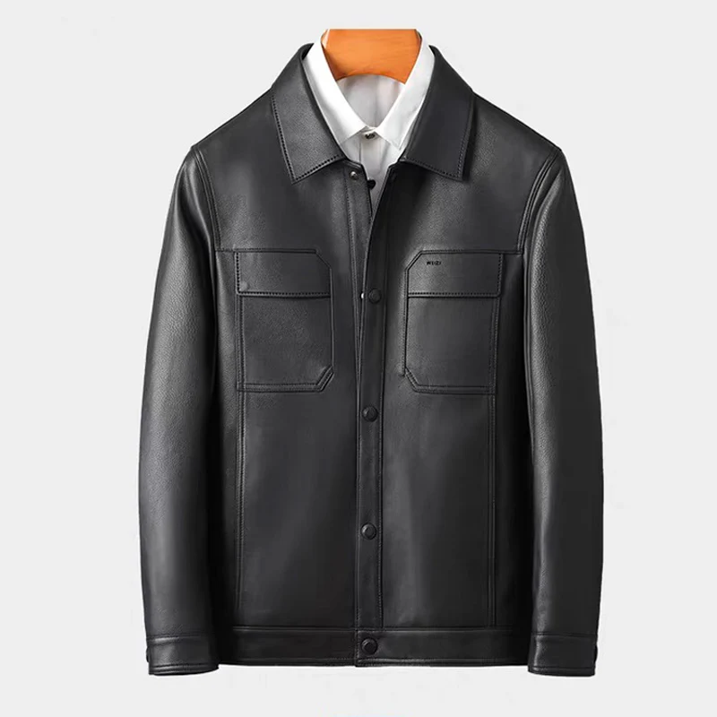 

Men's Leather Clothing 2026 Winter High Quality Leather Jacket for Man Business Leisure Thin Squared Collar Jaqueta Masculina