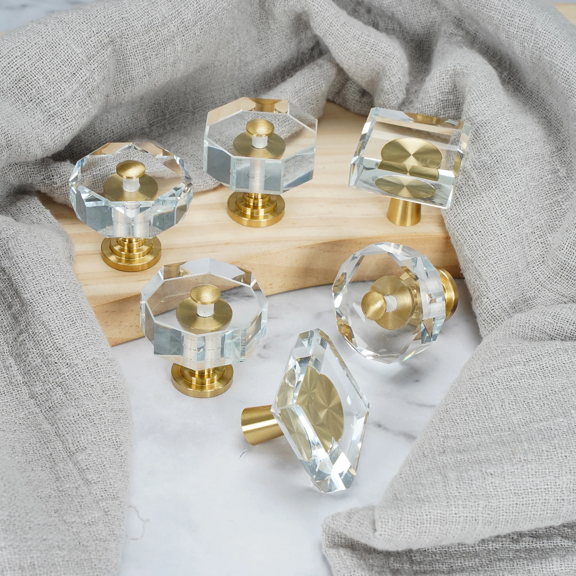 Glass with Brass Cabinet Handles Square Drawer Door Knobs Kitchen Cupboard Wardrobe Pulls Modern Simple Furniture Hardware 4 PC