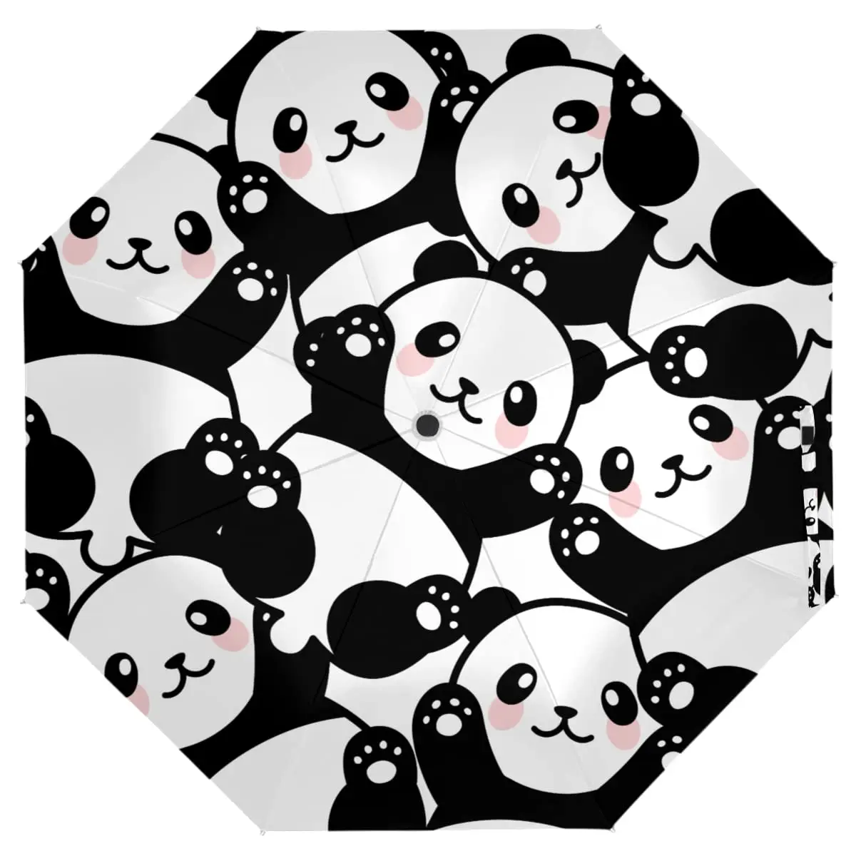 Cartoon Panda Windproof Travel Umbrellas Black and White Animal Folding Rain Umbrella Compact Lightweight for Teens Boys Girls