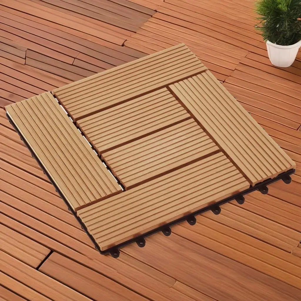 11 PCS WPC Decking Tiles 11.8x11.8 Teak Color - 1 SQM Outdoor Flooring Solution