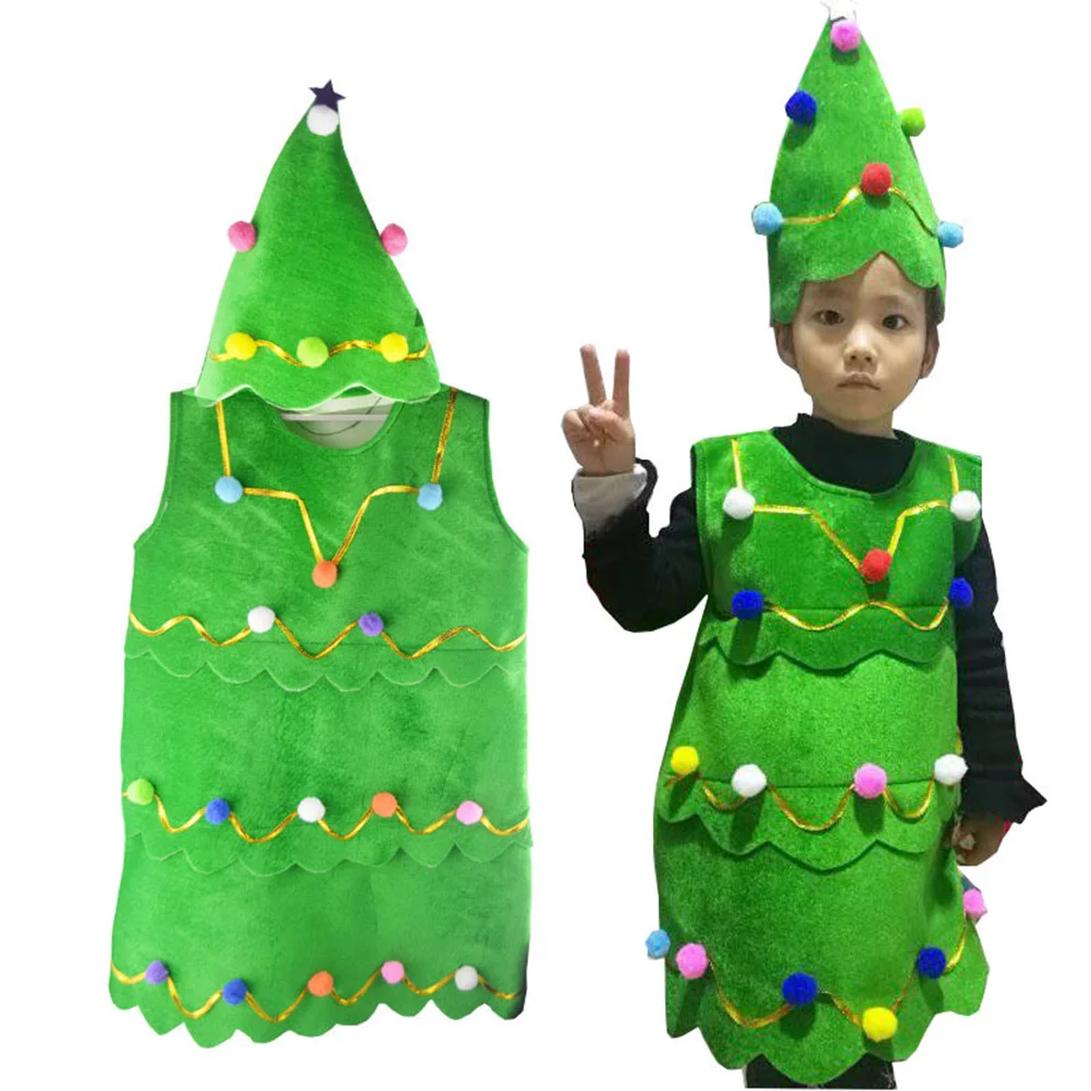 Christmas Tree Costume Dress Hat Party Performance Masquerade Cosplay Boys Girls Show Holiday Ball Color Random