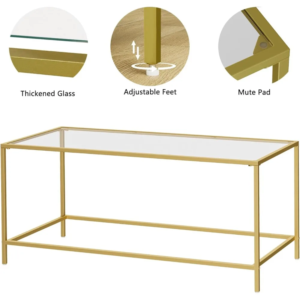 طاولة قهوة زجاجية، طاولة قهوة مستطيلة حديثة لغرفة المعيشة، طاولة شاي مركزية بسيطة مع إطار معدني قوي لـ Apa