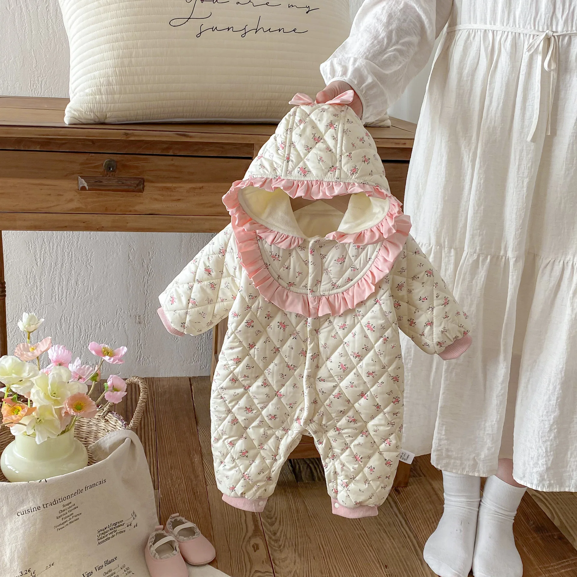 

Детский зимний комбинезон, зимняя одежда для малышей с утолщенным плюшевым комбинезоном принцессы с капюшоном