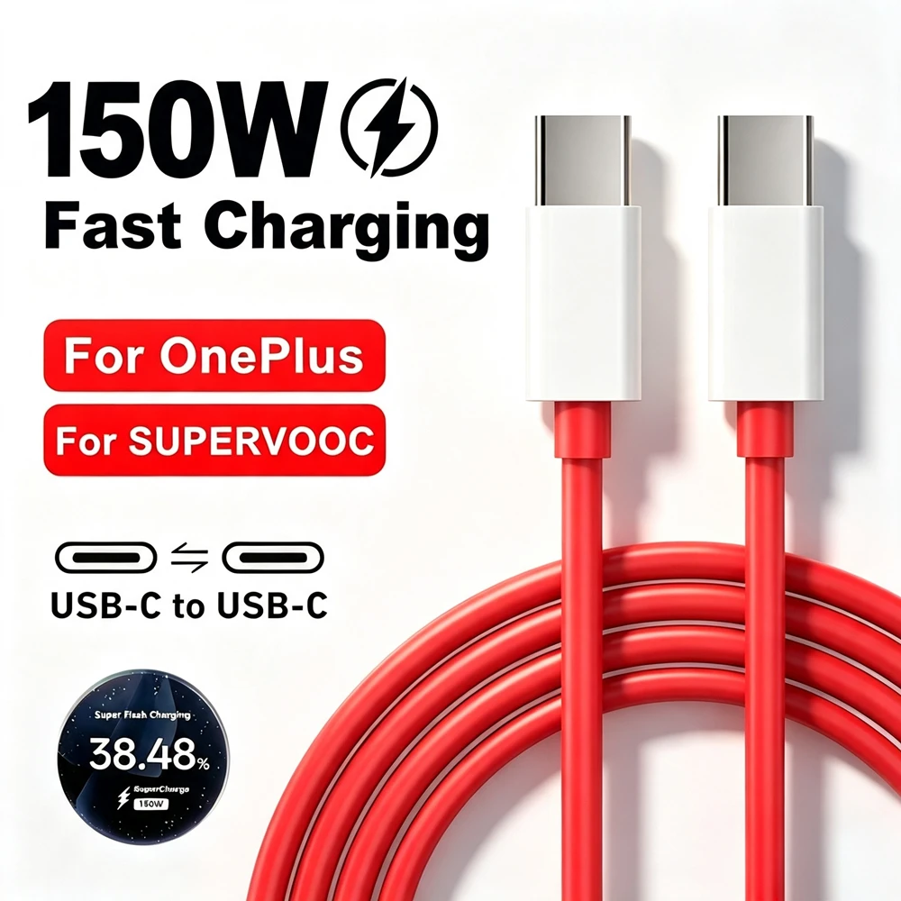 150W Dual USB-C Super Fast Charging Cable For OnePlus 8 9 10 Pro 11 12 13 15 Nord 2T 3 4 5 6 CE 2 3 4 Lite N200 N300 OPPO Realme