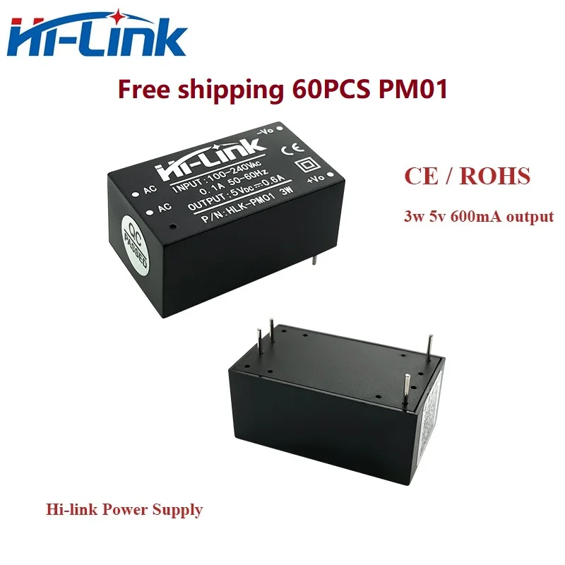 

Free shipping 60PCS Original Hi-Link AC-DC 220V to 5V 600mA mini power supply module Intelligent Household Switch HLK-PM01