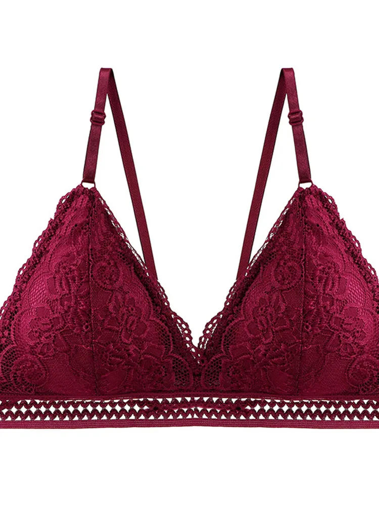 Soutien-gorge en dentelle de style français pour femmes, lingerie coupe triangle, sous-vêtements sans fil en V profond, soutien-gorge doux et fin sans couture