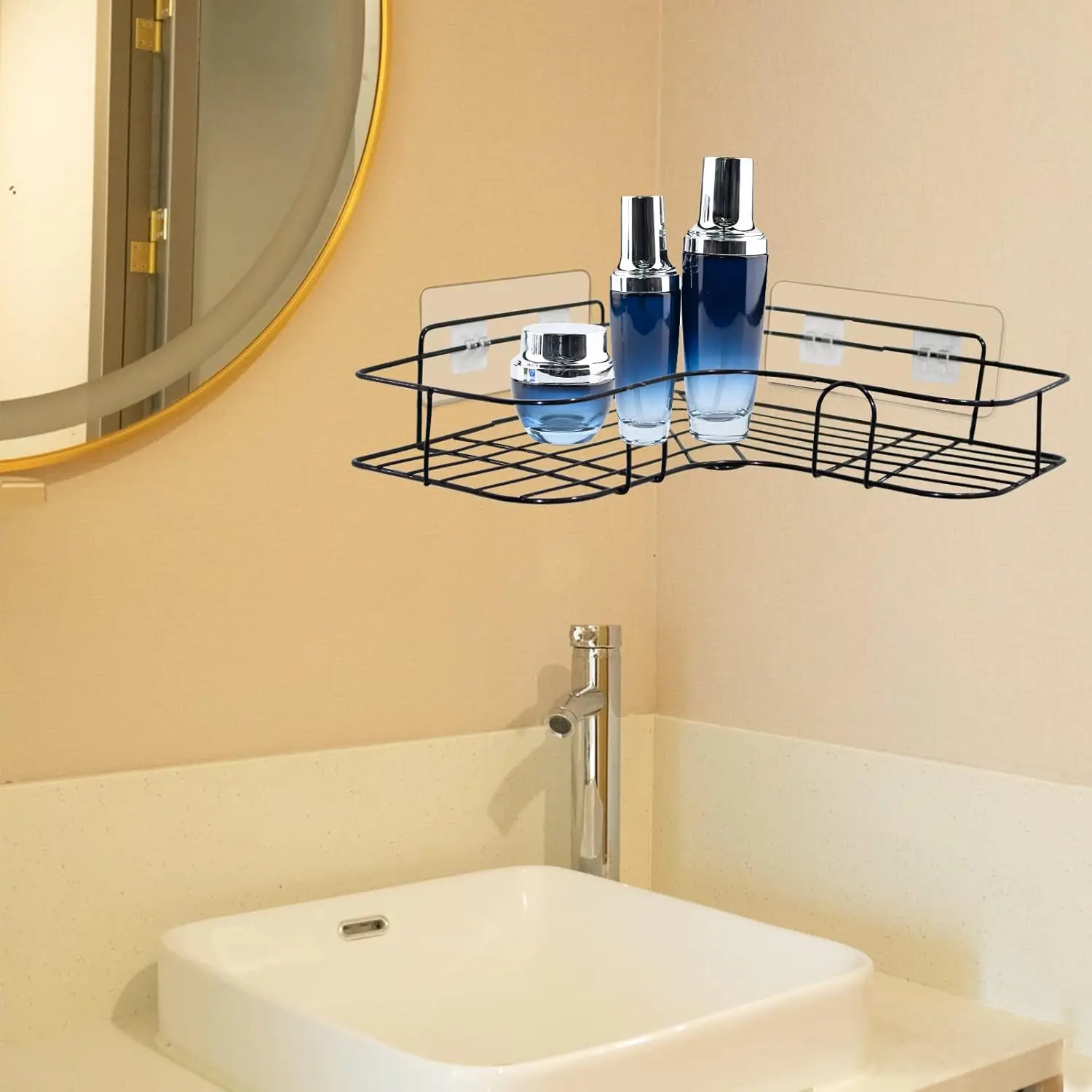 4/8Pcs Strong Adhesive Replacement Pads for Shower Caddy, Clear Sticky Stickers Hooks for Bathroom Corner Shelf Storage Rack view 5