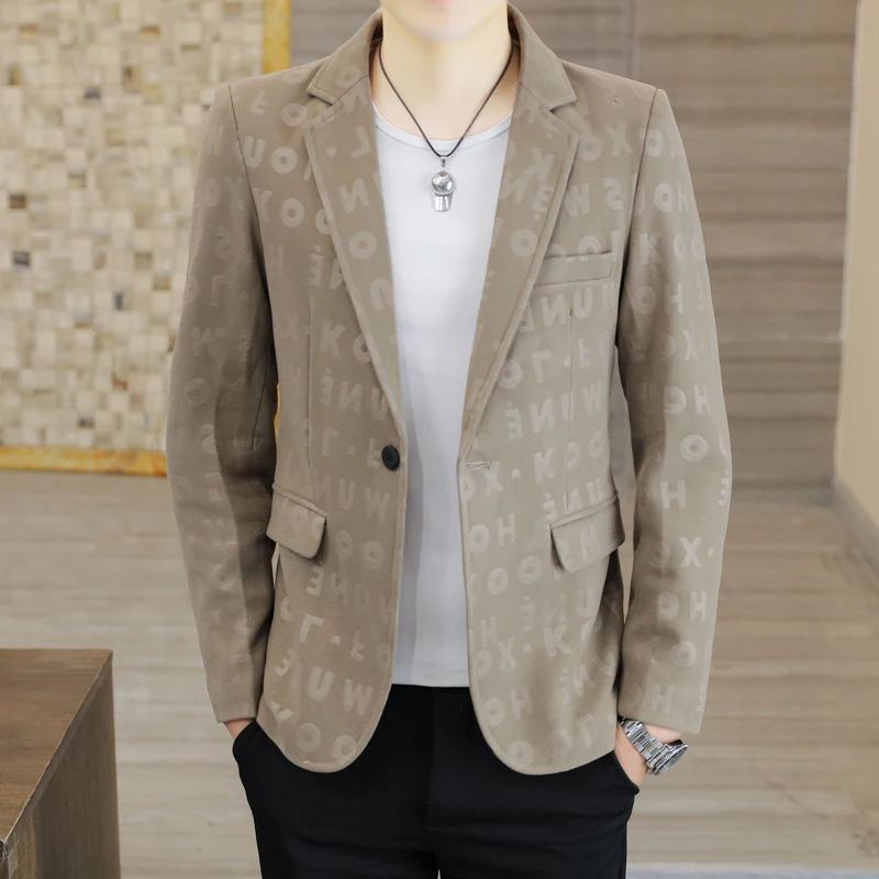 

Men's 2024 Slim Fit Casual Suit High-End Fabric Korean Fashion Print Handsome Spring Autumn Jacket