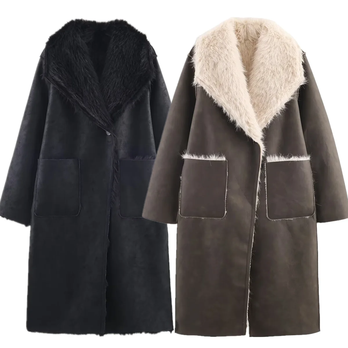 

Maxdutti Британский винтажный пальто, скандинавский зимний плащ из искусственного меха, двустороннее пальто, женская куртка, женская одежда T