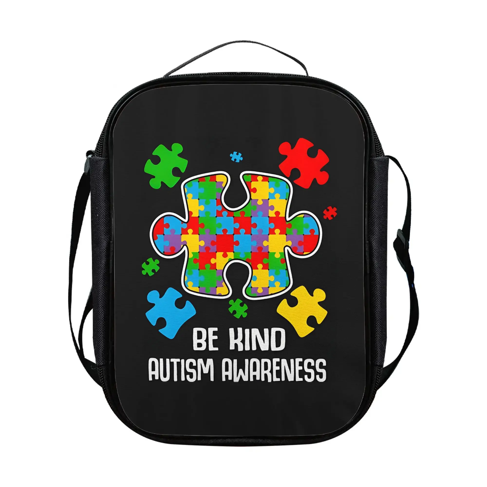1pc Non-Food Contact Be Kind Autism Awareness Puzzle Piece Print Lunch Bag Portable Storage Outdoor Picnic