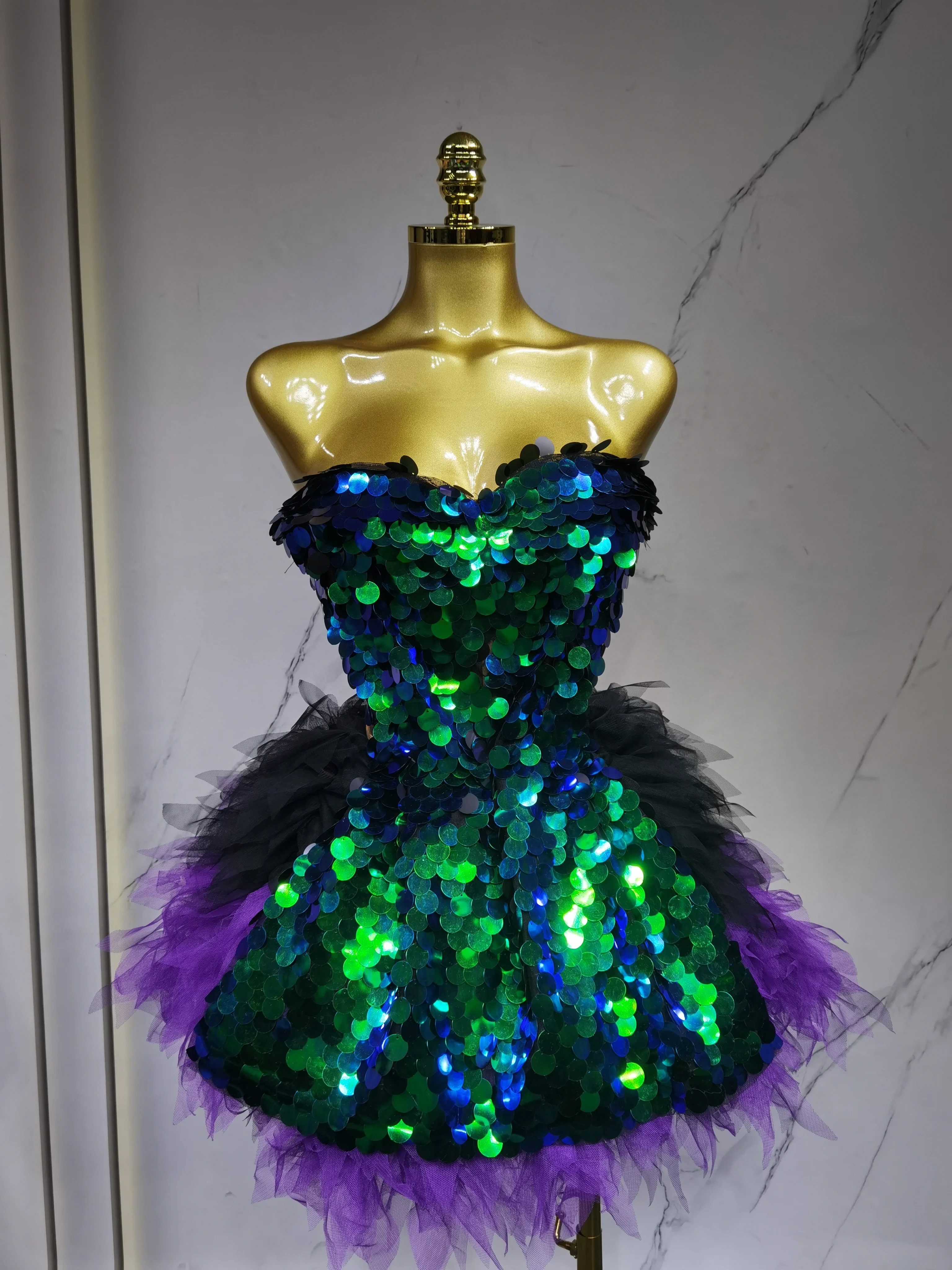 Sparkly Black Sequins Two Pieces Set for Women Party Evening Prom Celebrate Birthday Photo Shoot Dress Nightclub Dance Costume