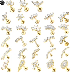 1Pc Titanium Zircon Crystal Earring Stud Cartilage Helix Piercing Internal Thread Labret Ring Lip Piercing Earrings for Women