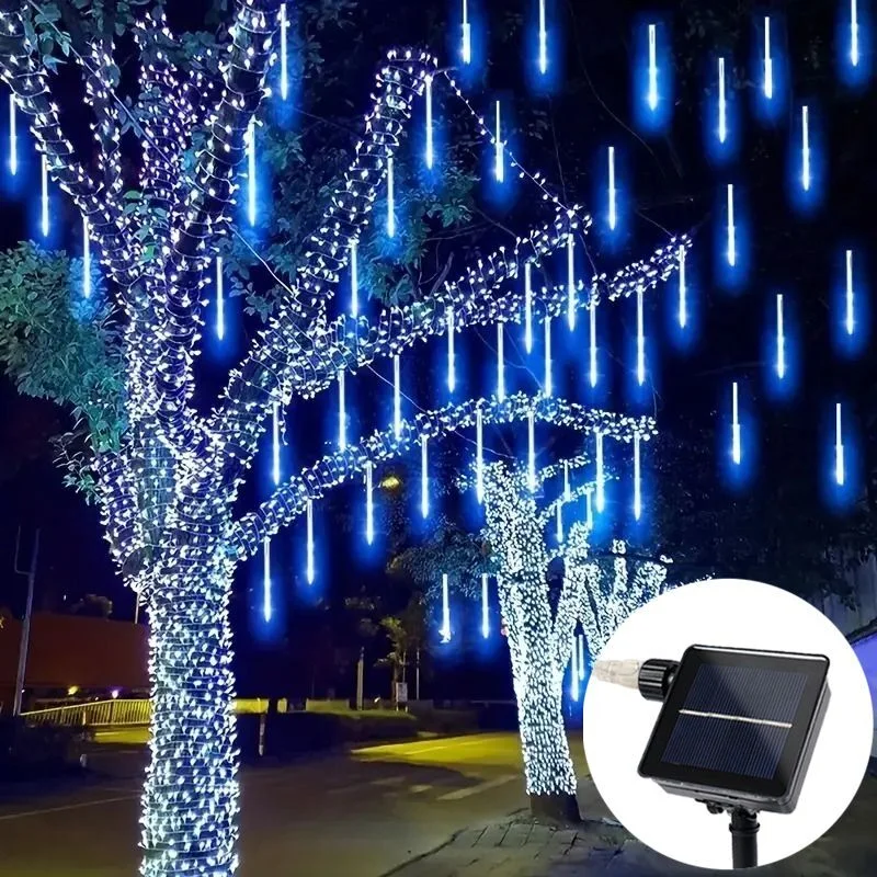 

8 Tube Solar Meteor Shower Rain String Lights 30/50cm LED Holiday Garland Fairy Light Outdoor Christmas Tree Wedding Decoration