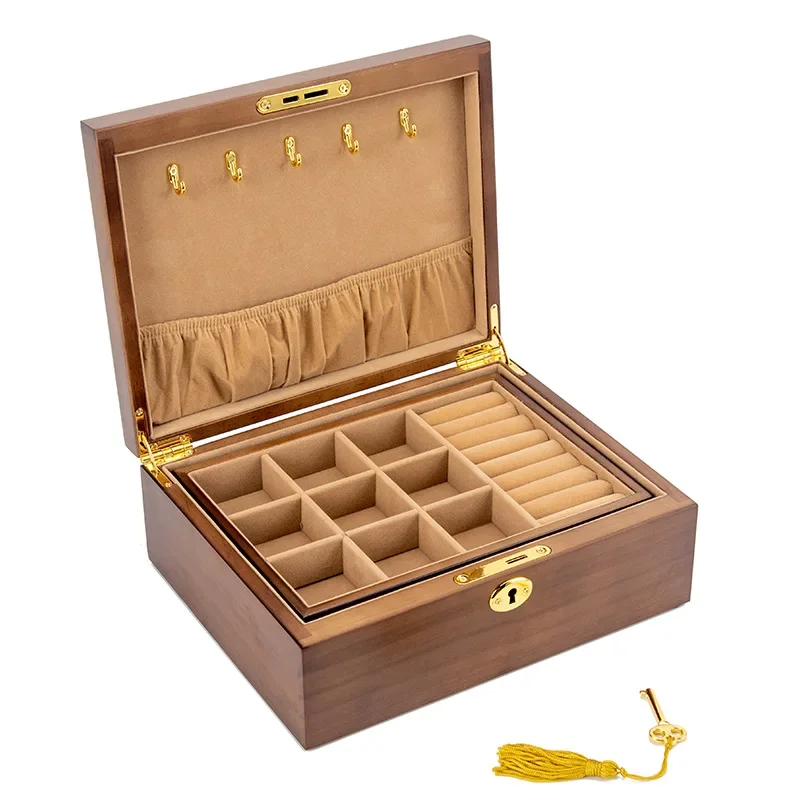 Wood Jewelry Box for Women Necklace Earrings Display Case Rings Jewelry Boxes Stands Bracelet Storage Organizer