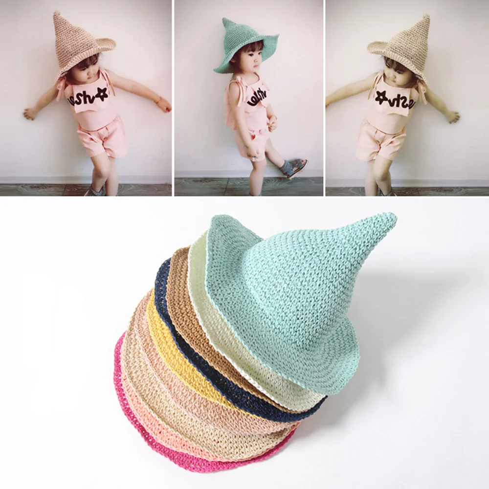 Witch Hat Long Point Knitted Hat For Kids Halloween Party Magical Hat Festival Party Cosplay Decoration Children'S Sun Cap