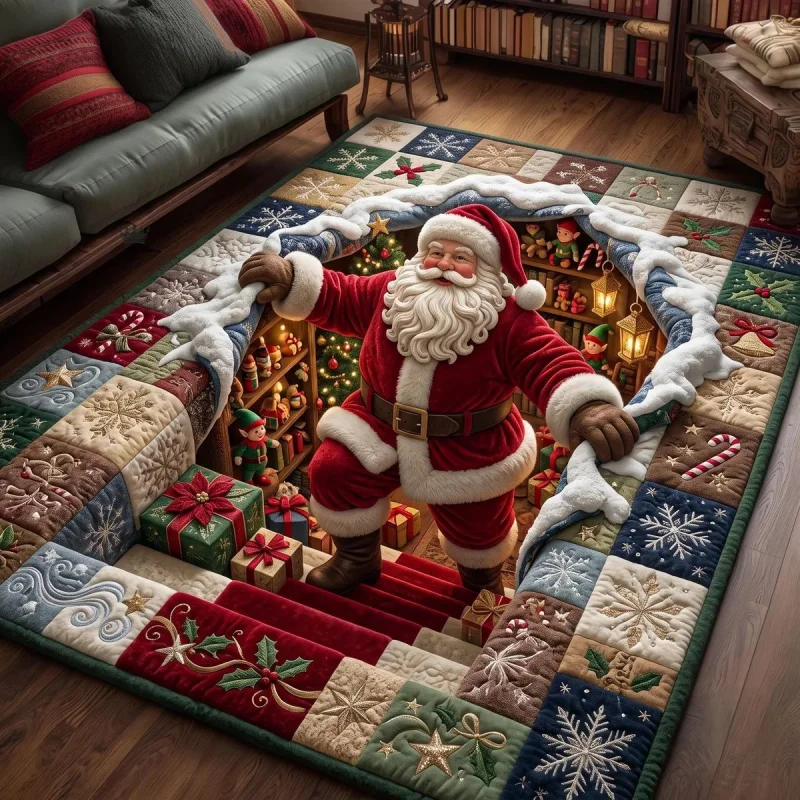 VIKAMA3D Tappeto Babbo Natale Morbido e Antiscivolo per Soggiorno, Divano, Camera da Letto, Sala Giochi, Decorazione Natalizia per la Casa