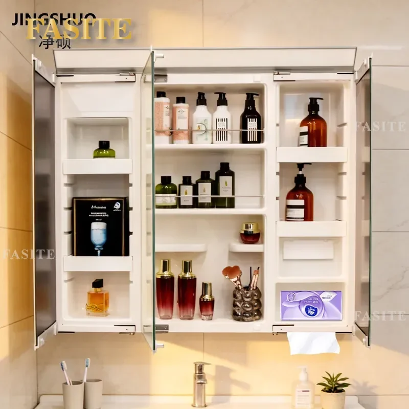 For Bathroom Smart Mirror Cabinet Wall Mounted Thickened Storage Integrated LED Light Single Door Household Furniture