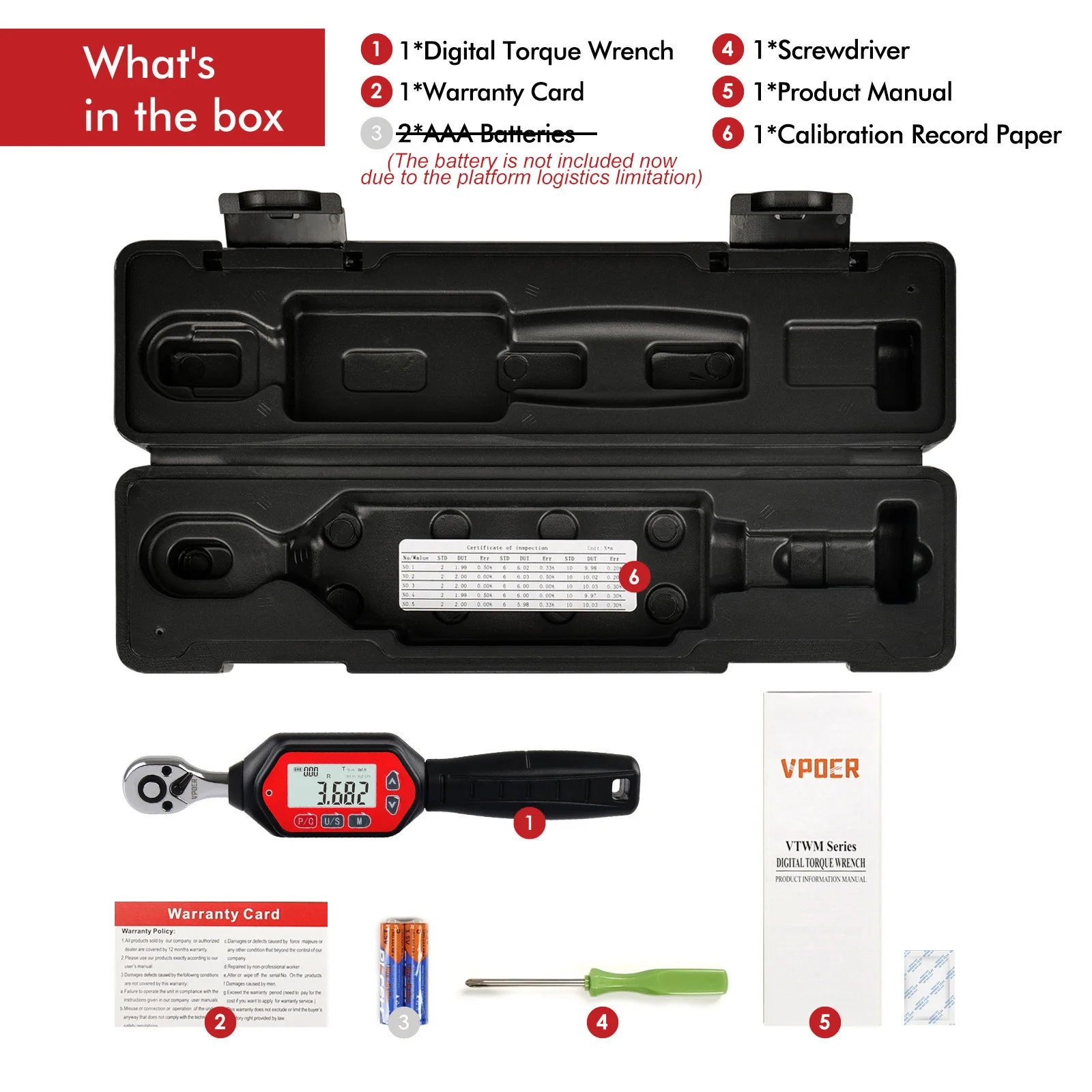 1/4-inch Drive 0.3-10 Nm Digital Torque Wrench , 0.22-7.37 ft-lbs (2.65-88.5 inch pound) with Buzzer & LED, Calibrated