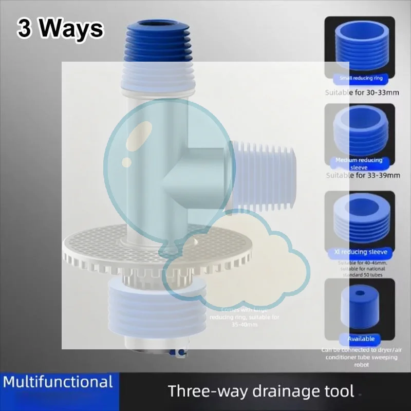 3 Way Washing Machine Floor Drain Adapter Odor Proof Backflow Prevention Universal Fit For Bathroom Drain Pipe Connection