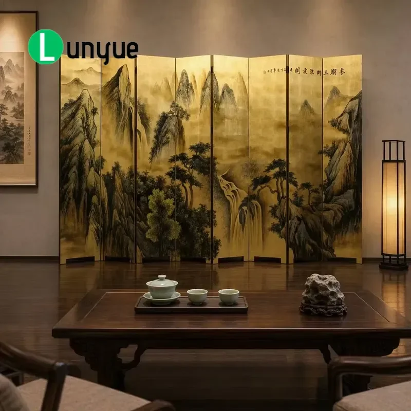Custom Hand Painted Lacquer Art Folding Screen Traditional Landscape Design Home Soft Decoration Interior Wall Partition Full