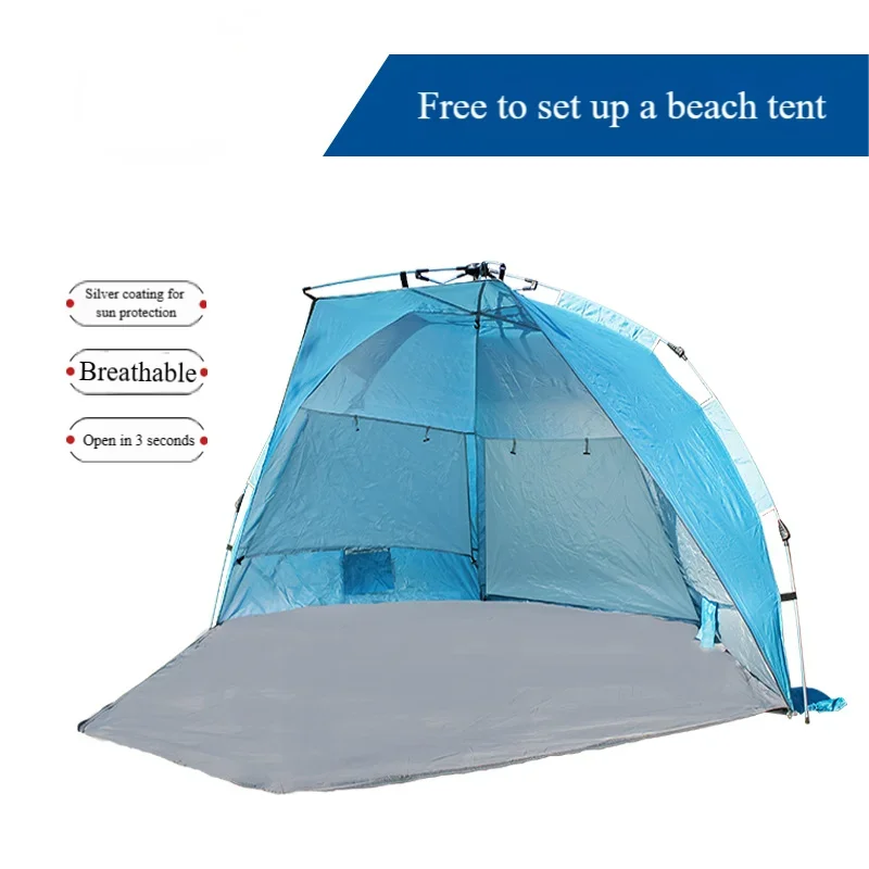 4-Person Quick-Set-Up Beach Tent Easy Pop-Up Foldable Drawstring Style for Beach Picnic Camping Outdoor Protection