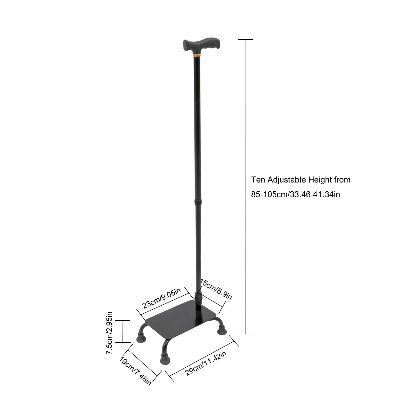 Bastões quádruplos antiderrapantes ajustáveis de liga de alumínio - 29x19x85-105cm, resistentes e duráveis para escalada de escadas e suporte de mobilidade