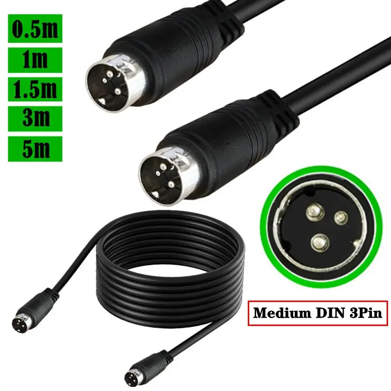 Medium Din 3Pin Male to Male Audio Power Connection Signal Wiring Three Core DIN Audio Cable 3-Pin Speaker Cable 0.5m-5m