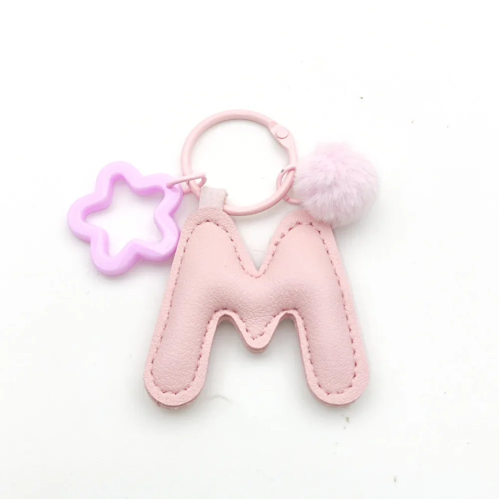 Initialen-Schlüsselanhänger mit Pompon-Sternrahmen aus Leder, A-Z Alphabet-Taschenanhänger, Rucksack- und Handtaschenanhänger für Damen, Personalisierter Schlüsselring – Detail 15