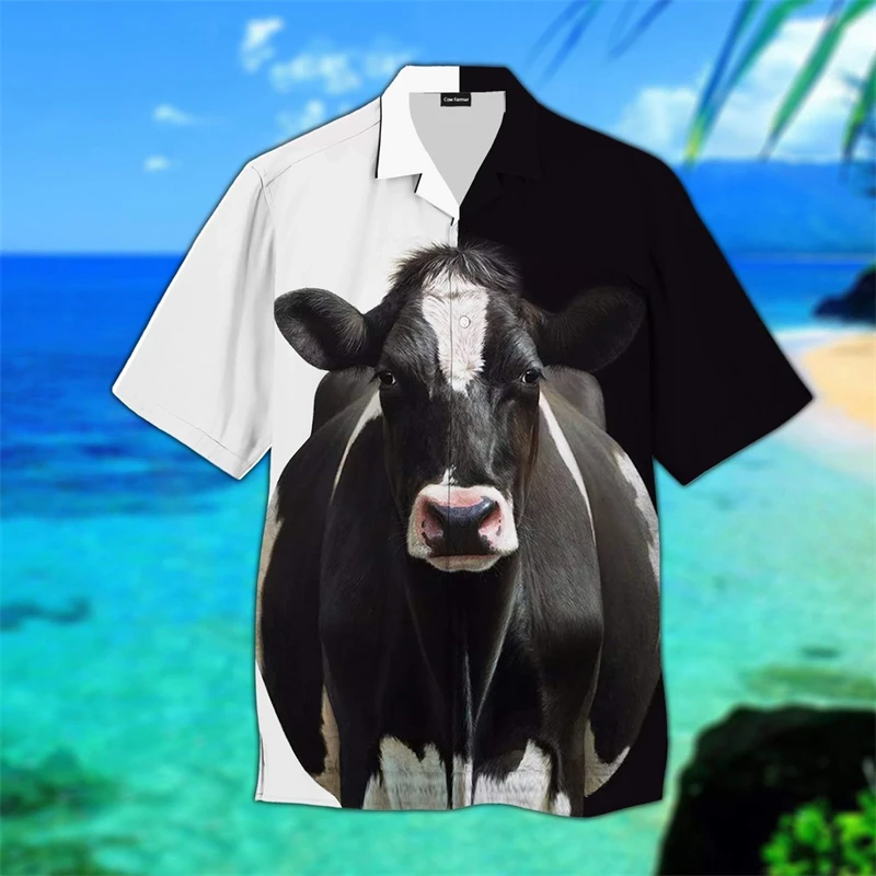 Mens Designer Clothes 3D Print Cow Shirt Oversized Summer 2024 Holiday Hawaii Beach Hawaiian Fashion Funny Camisa Masculino Tops