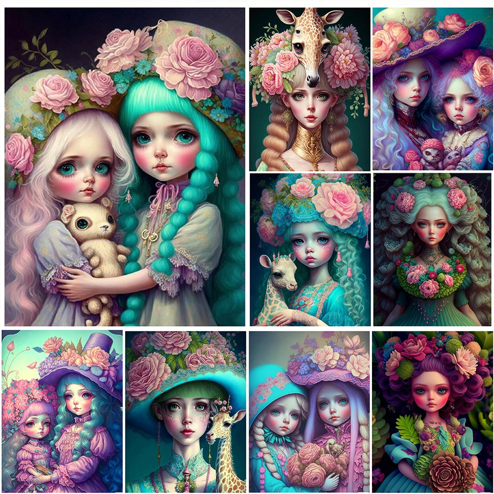 5D Diy Diamond Painting Big Eyes Flower Girl  Full Rhinestone Embroidery Mosaic Art Cross Stitch Kit Home Decor New Arrival 2023