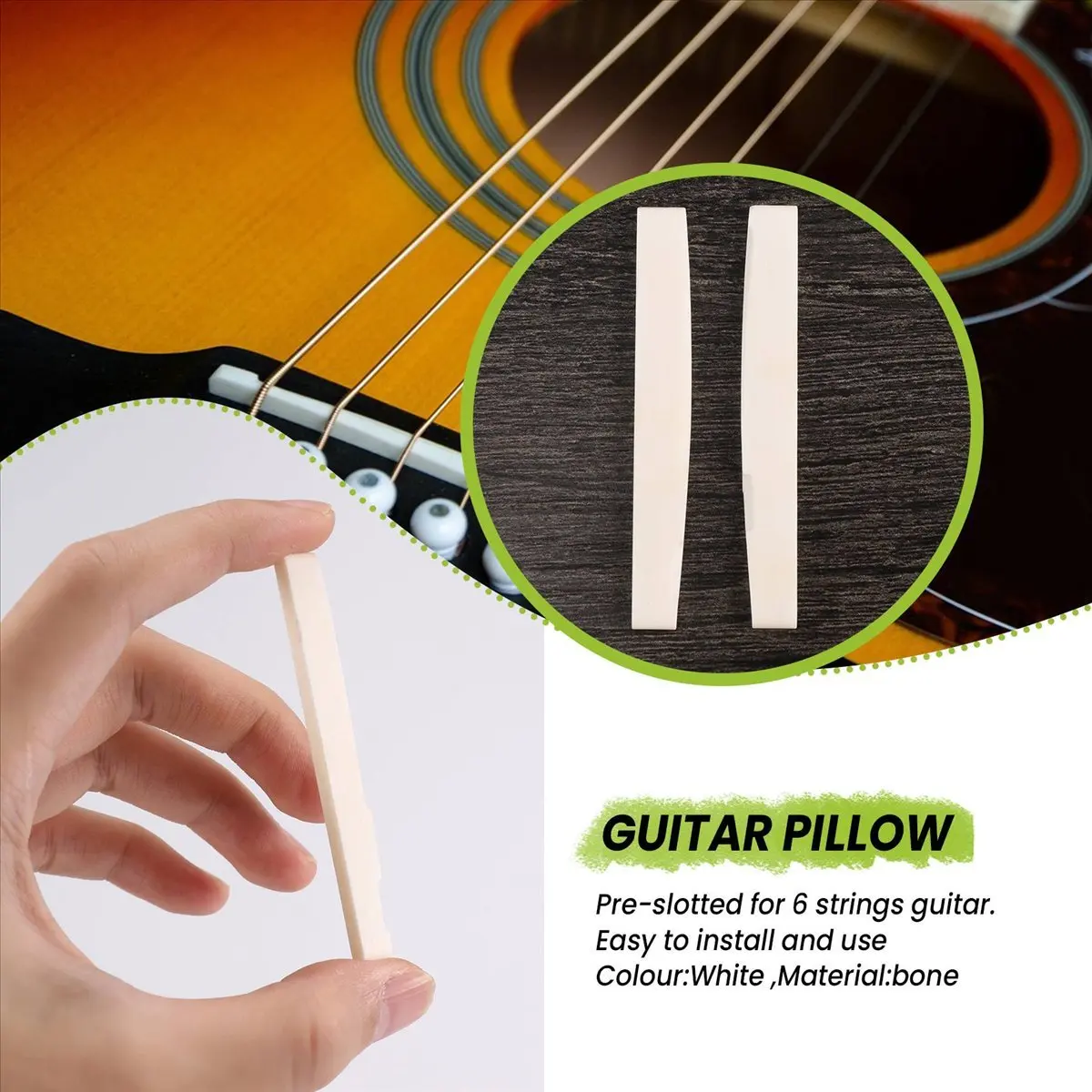 T34C 6 String Acoustic Bone Bridge Guitar Slotted Saddle Guitar Parts(Pack of 2)