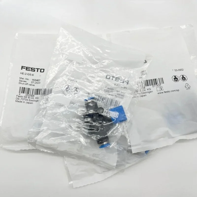 FESTO HE-2-QS-6 / HE-2-QS-8 / HE-2-QS-10 / HE-2-QS-12 Shut-Off Valves for Pneumatic Systems