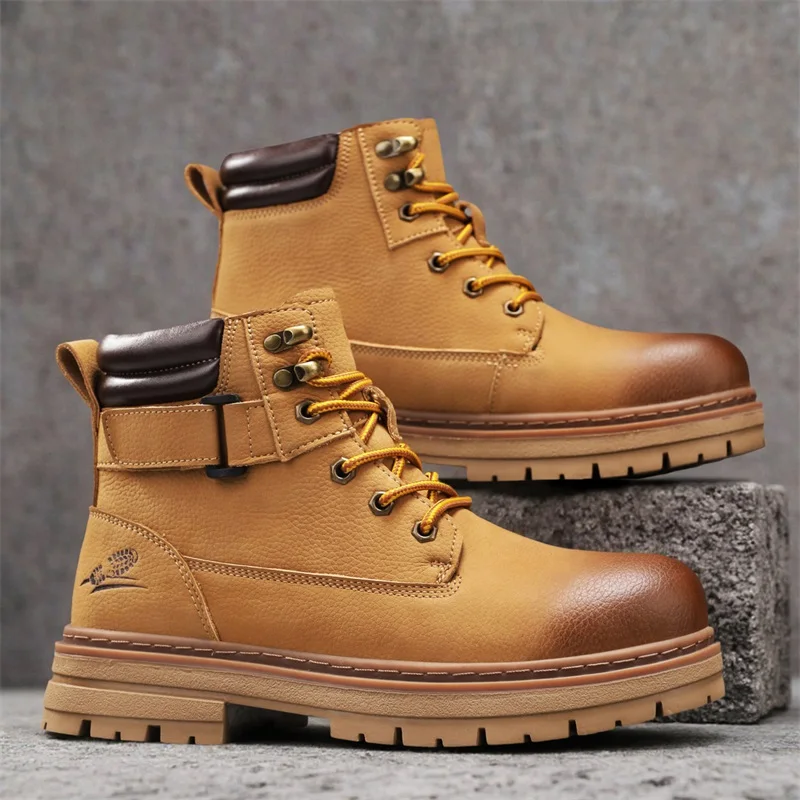 

Men's 2025 New Boots Genuine Leather Outdoor High-Top Work Boots British Style Retro Casual Leather Boots