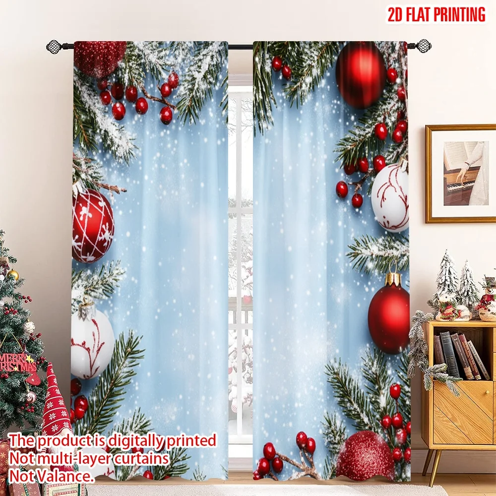 

2pcs 2D flat printing Merry Christmas Popular Window Curtains Christmas Ornaments Snow Festive (3) 100% Polyester Without