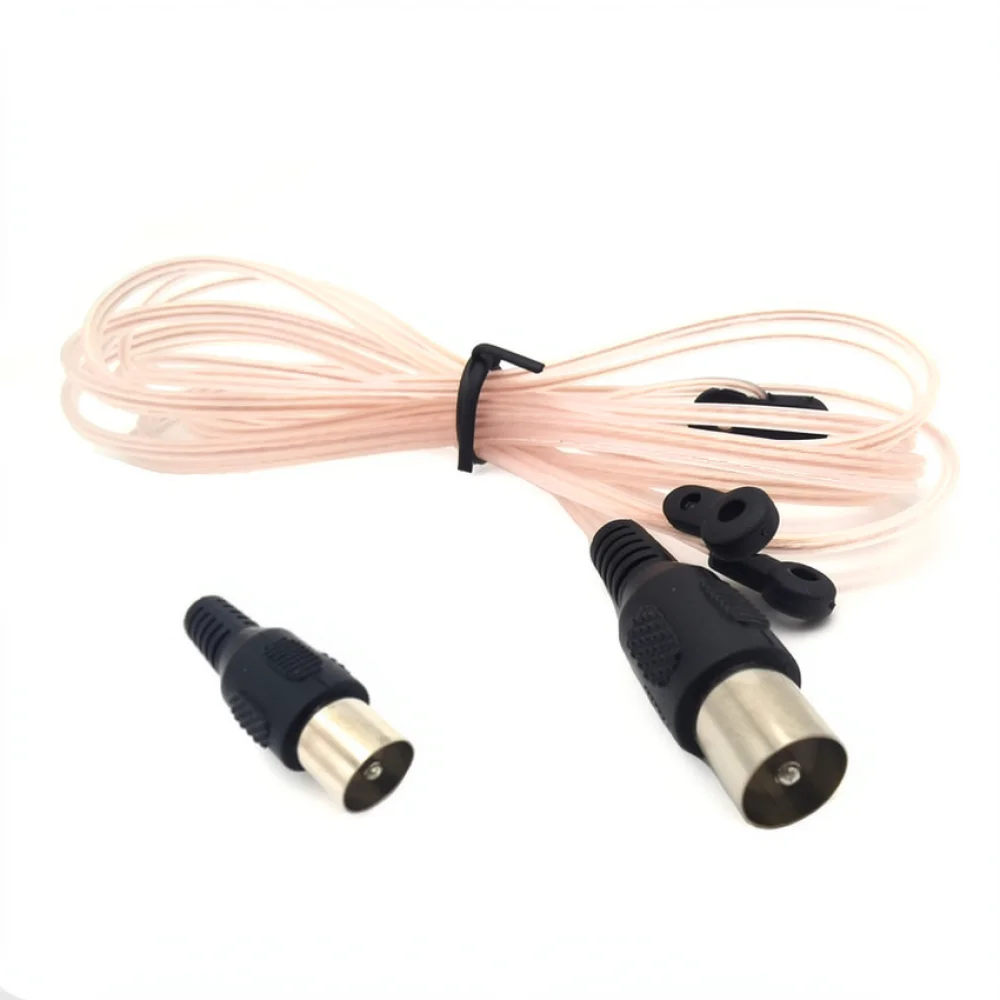 FM AM Radio Antenna Signal Reception Booster Transparent Twin Line Cable F Type Plug AM Adapter For Home Audio Systems