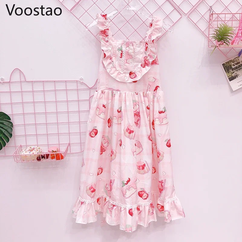 Robe JSK Lolita de style japonais pour filles, jolie robe rose Harajuku, sans imprimé, robe de soirée Kawaii à volants, robes en fibre