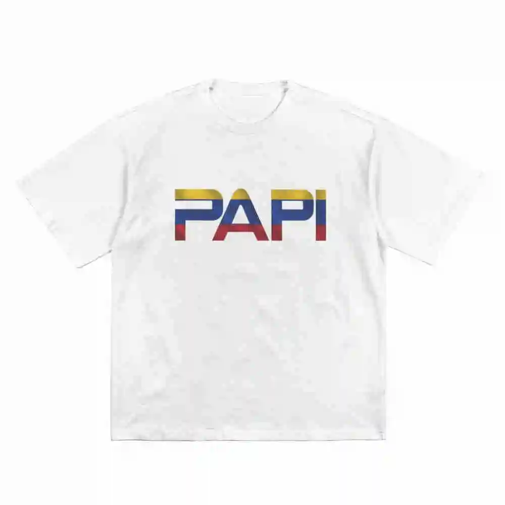 Papi Colombian Flag Yellow Red Short Sleeve Tee 100% Cotton T-Shirt