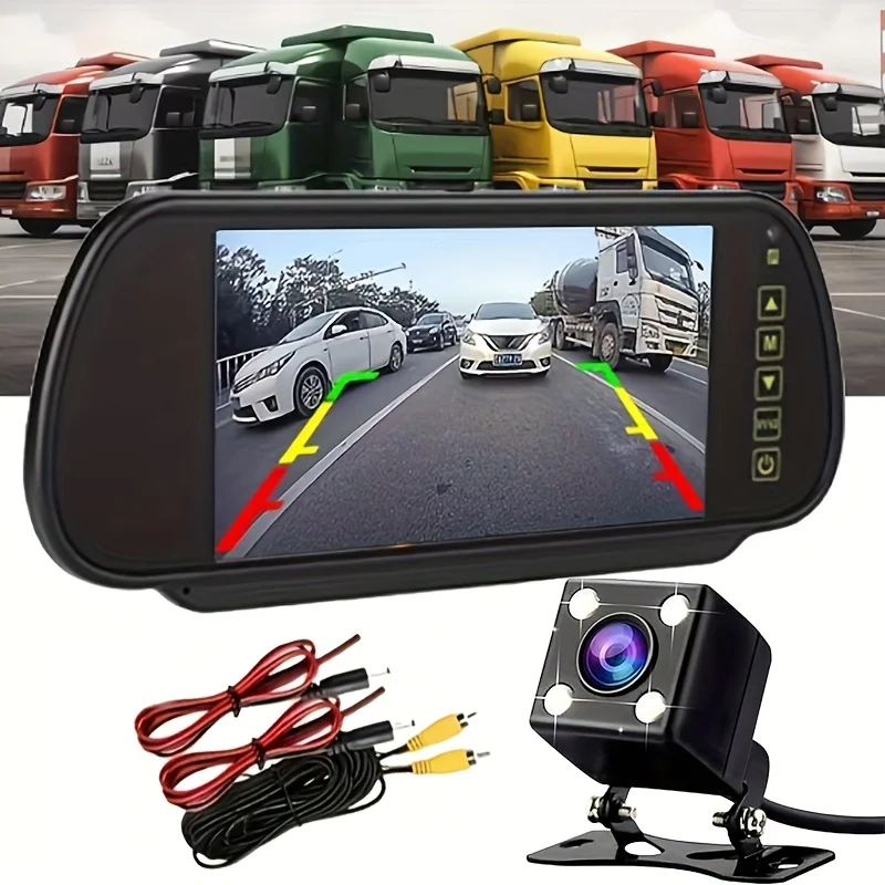 شاشة TFT LCD مقاس 7 بوصات مع كاميرا احتياطية للرؤية الليلية 4LED - سهلة التركيب، عرض لسيارات الدفع الرباعي والالتقاطات والمعسكر والجرارات والمركبات الترفيهية #4