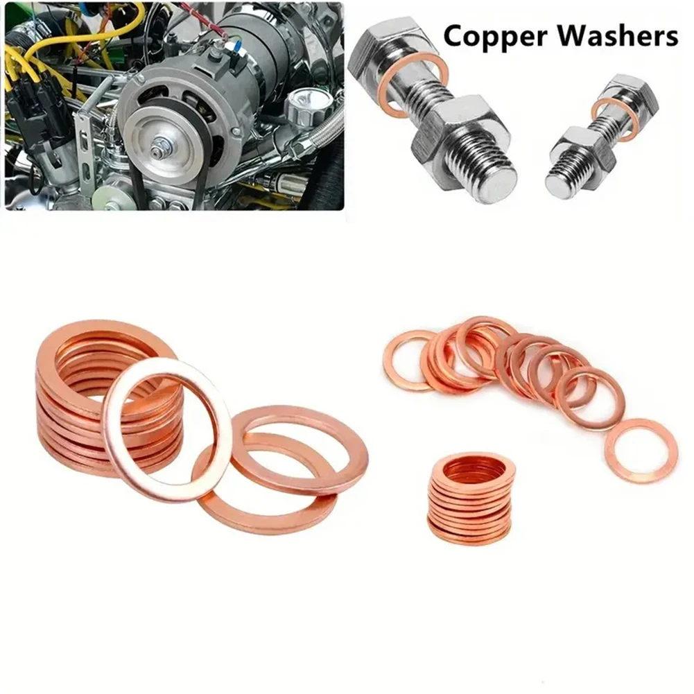 100 Pieces Metric Copper Washers Assortment Kit 9 Sizes Flat Ring Sealing Washer For Sump Plugs Replacement Hardware Accessories