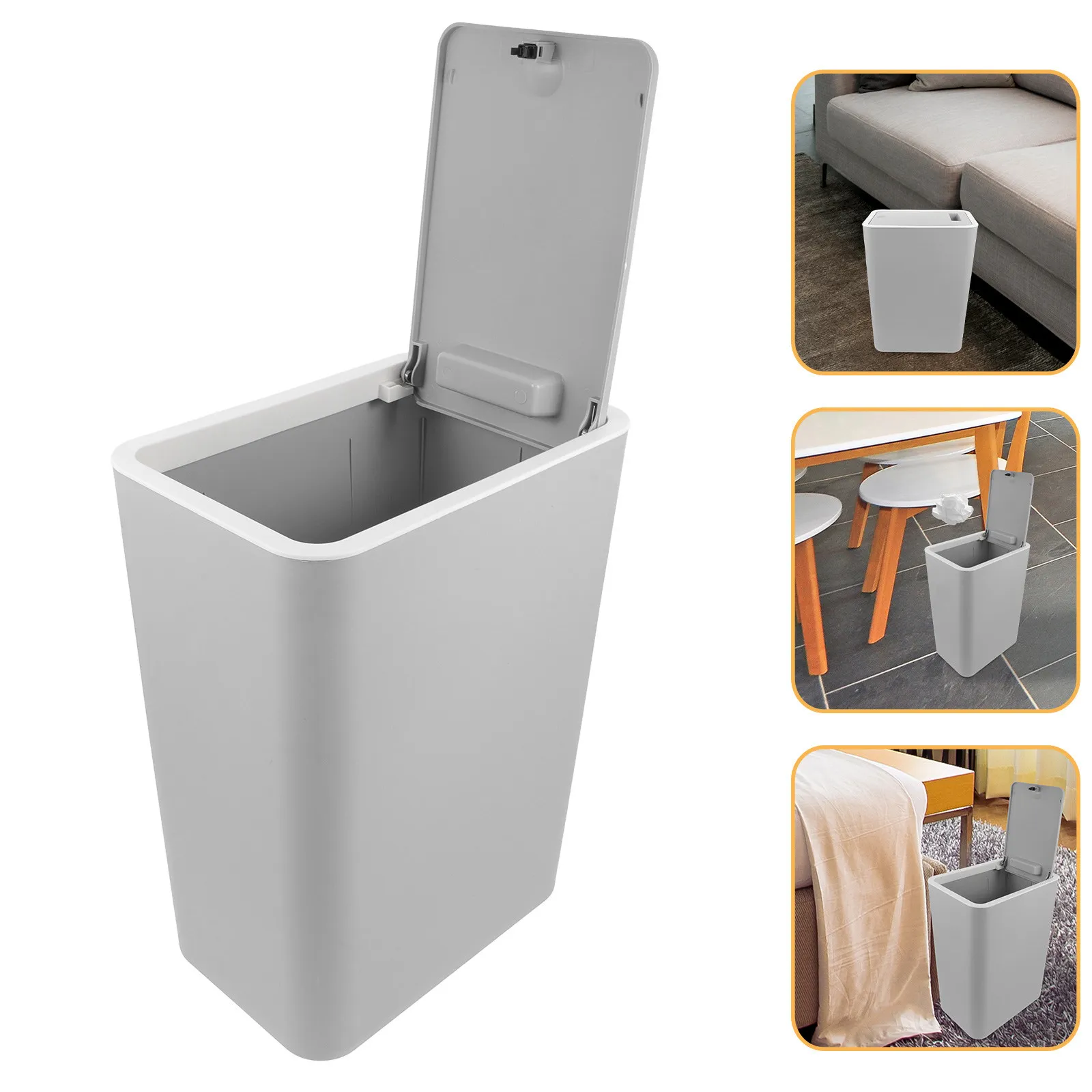 

15L Press Top Trash Bin Compact Garbage Can for Tight Spaces Bathroom Kitchen Bedroom Modern Waste Basket with Lid Odor Control