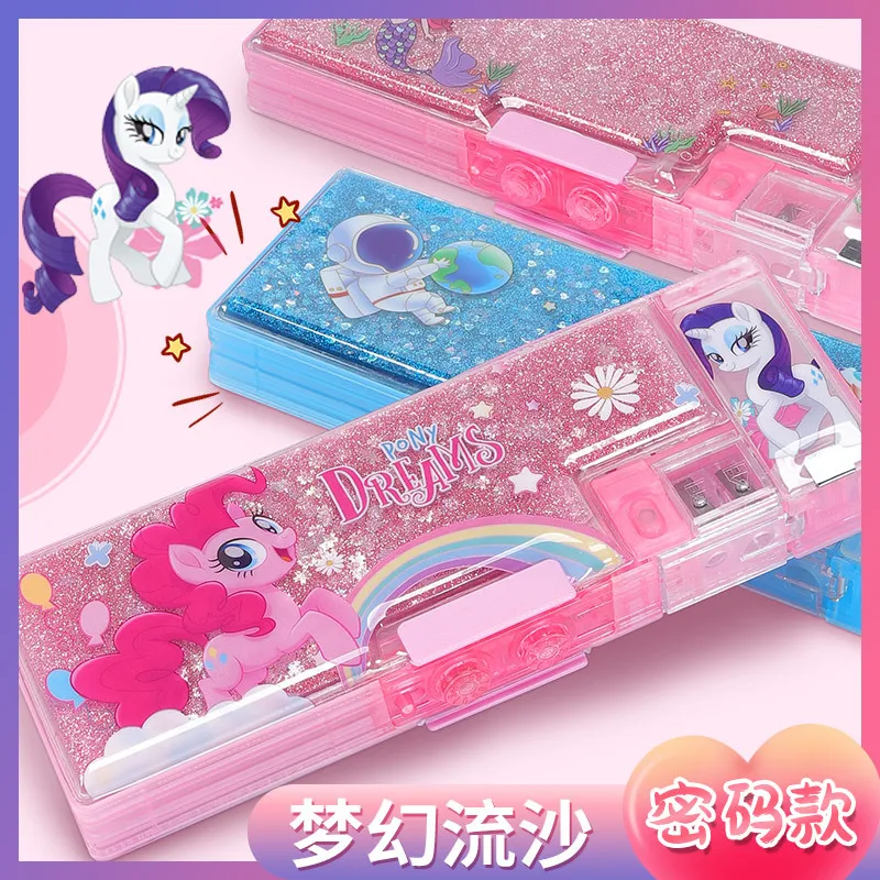 combinacao de bloqueio caixa de papelaria menina dos desenhos animados criancas lapis case estudante bonito simples criativo plastico caneta case lapis bolsa 01