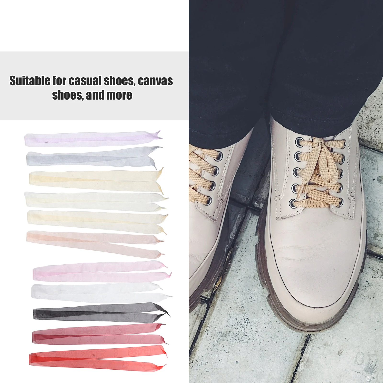 

11pcs Chiffon Shoelaces For Women Ribbon Laces Sneakers Flat Shoes Long Shoe Strings Replacement Wear Resistant Fashionable