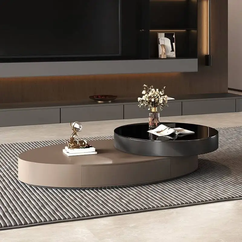 pu-Classic Modern Coffee Tables Brown Design Drawer Apartments Lateral Coffee Tables Living Room Center Couch Furniture Home