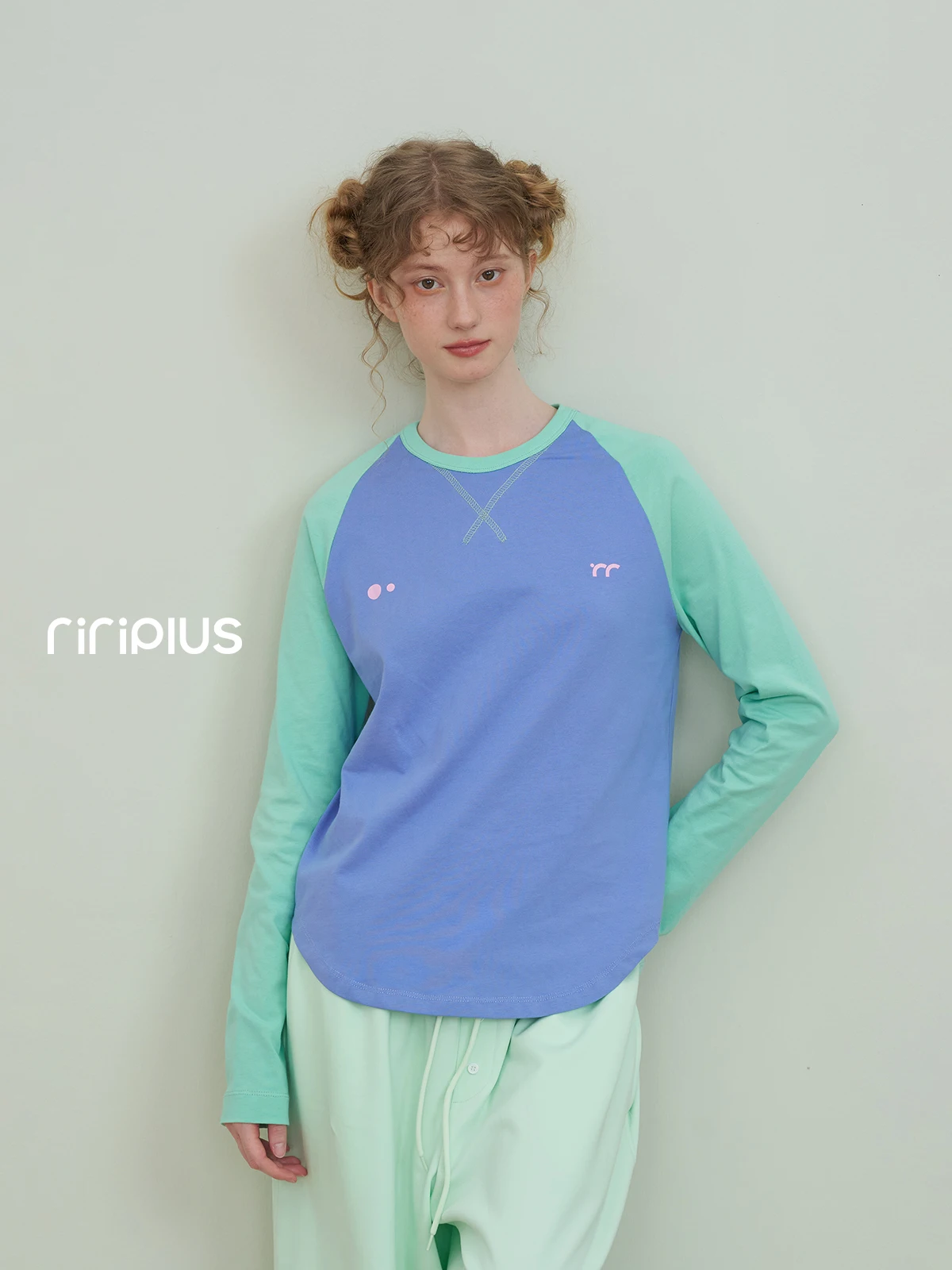 Riverstone plus Casual Loose Long Sleeve T-Shirt Women's Autumn New Style Classic Pattern Cotton Pure Color Block Top