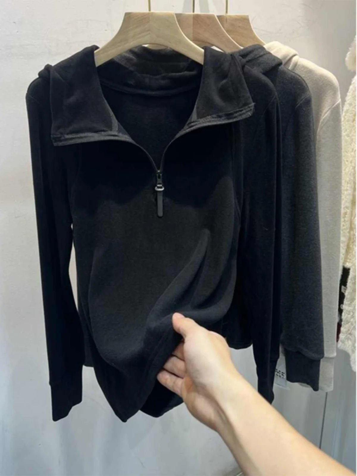 Taoxi Home Autunno Inverno Cerniera Double-sided Floing Velluto Lungo Sve Felpa con cappuccio Base da donna irt Top Taglio dritto Coreano Sle