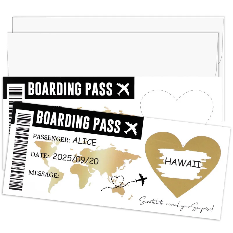 

1Set Boarding Pass Scratch Off Card Surprise Trip Reveal Scratch Card Travel Ticket With Envelope Christmas Birthday Party Gift